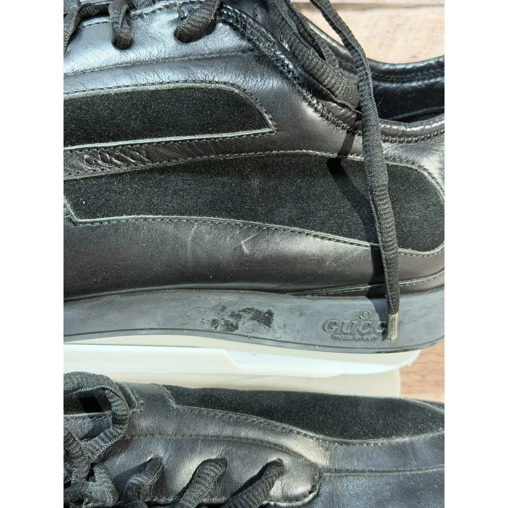 Gucci Leather Low Trainer Black Suede Sneakers 111 6107 Size 9D Made in Italy